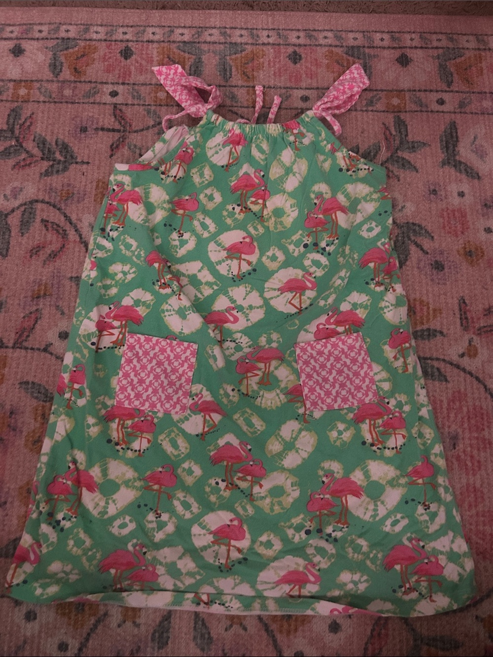 Girls' Mint Green Flamingo Print Sundress with Pink Accents